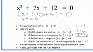 How to Solve x^2 + 7x + 12 = 0 by Factoring