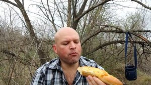 ОБЖОР Багет с ветчиной и ватрушка/мукбанг на свежем воздухе