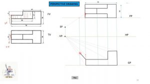 Engineering Drawing -II / Perspective Drawing-One Point Perspective from given orthographic drawing