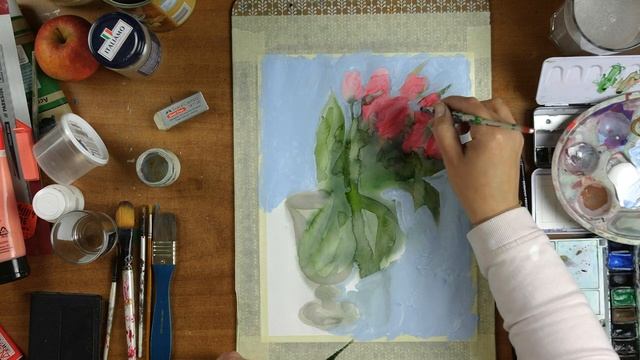 Рисуем натюрморт в смешанной технике.Акварель и гуашь. смотреть онлайн