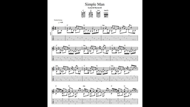 Lynyrd Skynyrd: Simple Man with tablature/sheet music for solo fingerstyle guitar смотреть онлайн