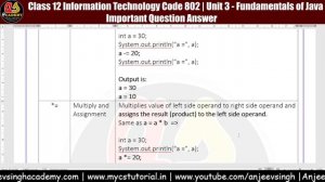 20 Operators in Java Question Answer | Class 12 IT 802 | Unit 3 Fundamentals of Java Question Answe