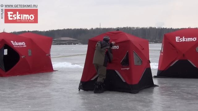 Зимние рыболовные палатки Eskimo, сборка разборка занимает секунды смотреть онлайн