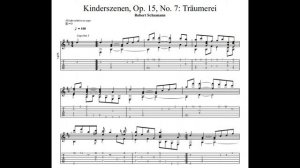 Robert Schumann: Kinderszenen, Op. 15, No. 7: Träumerei with tablature/sheet music for solo guitar