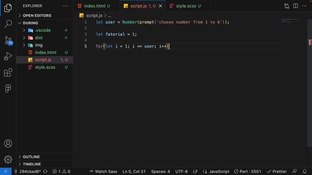 how to find factorial of a number in javascript | for loop | for beginner