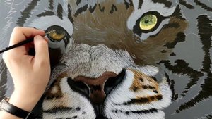 Как нарисовать глаза тигра акрилом. How to draw tiger eye acrylic.