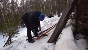 Ночую в землянке. С собакой в тайге. Winter shelter. Dugout. I sleep in the forest