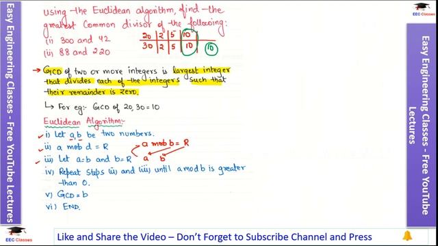 Euclidean Algorithm to Find GCD with Solved Examples | Information Security Lectures in Hindi