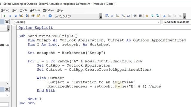 Excel VBA to create multiple meeting invites in Outlook
