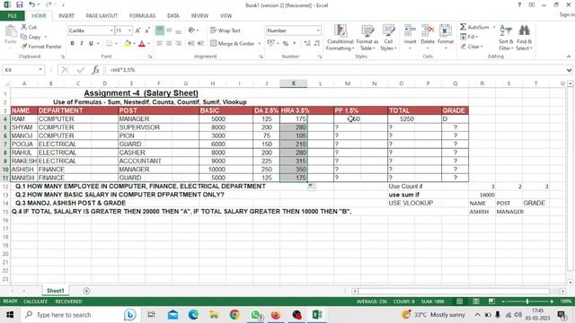 Excel Assignment 4 | EXCEL 50 PRACTICE ASSIGNMENT SERIES | EXCEL BASICS FOR DATA ANALYSIS | #excel