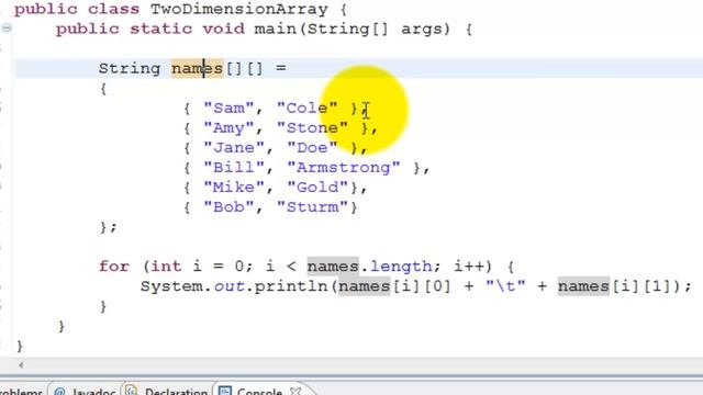 Java Tutorial - Two dimensional array