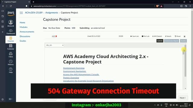 AWS Academy Cloud Architecting 2.x - Capstone Project || 504 Gateway timeout error || solved смотреть онлайн