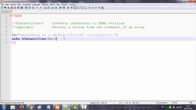 PHP Bangla Tutorial Part 27 String Functions htmlentities and implode