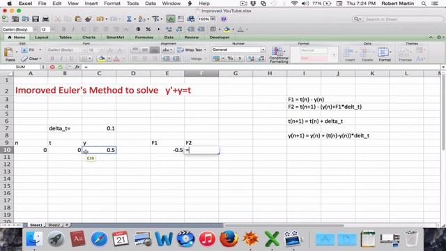 Implementing the improved Euler method using Microsoft Excel смотреть онлайн