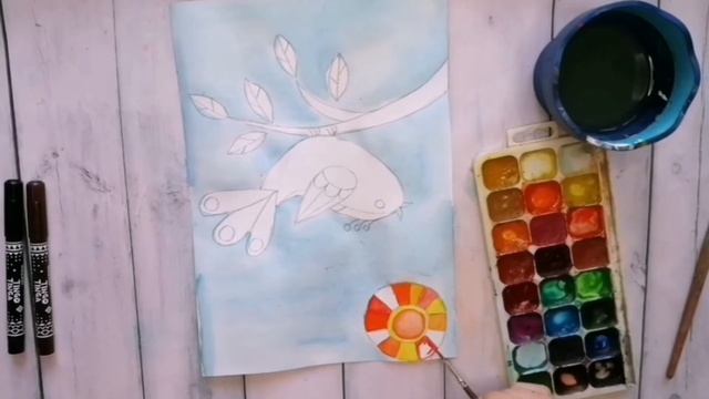 Мастер-класс "Рисуем акварелью и фломастерами птичку-веснянку"