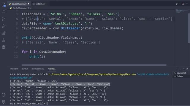 Reading/Fetching Data From CSV File Using CSV DictReader Python | CSV To Python Dictionary