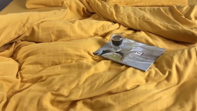 Постельное бельё из муслина 2 слоя цвет Американской горчицы смотреть онлайн