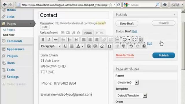 Video 6   How to Create New Pages. WordPress Tutorial