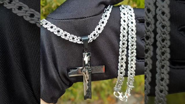 Набор крестик из нержавеющей стали + цепочка с покрытием родия Xuping. Sorokka.com.ua смотреть онлайн