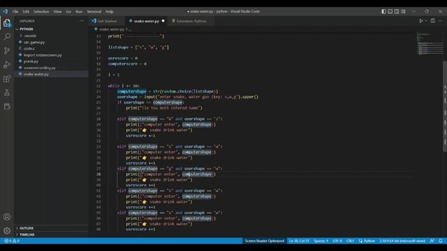 Coding a Snake Water Gun Game in Python I Python For Beginner | ASMR Programming - No Talking