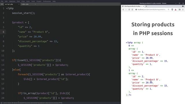 How to store, update and remove products in a php session shopping cart