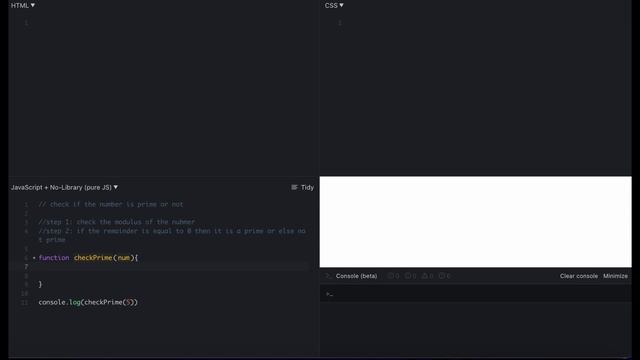 Prime Number check using while loop in javascript . Simplified