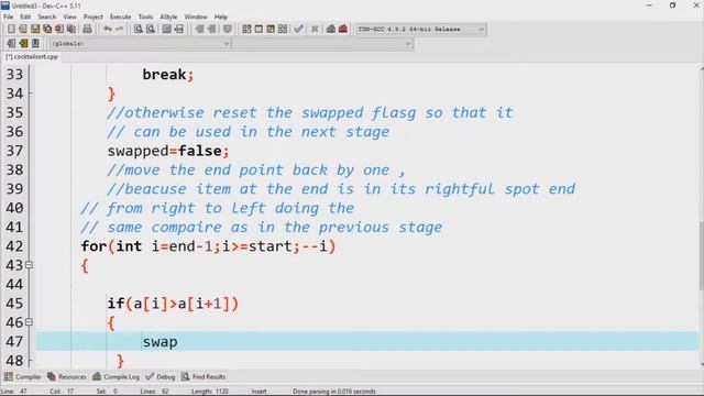 cocktail sort example in c programming