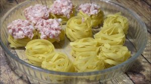 Гнезда из макарон с фаршем в заливке- очень вкусный рецепт