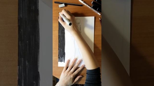 Скетчинг маркерами - девушка с бокалом вина