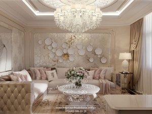 Прекрасная гостиная с авторским декором на стене, кухня и столовая от Анжелики Прудниковой