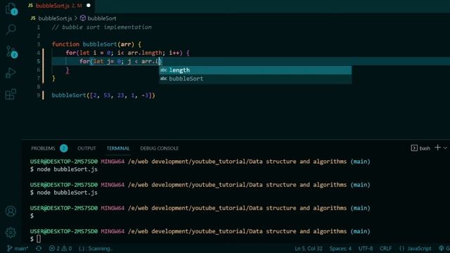 Data Structure and Algorithms Javascript Bangla #20 Bubble Sort Implementation