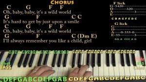 Wild World (Cat Stevens) Piano Lesson Chord Chart with On-Screen Lyrics