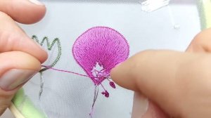 Бутон Герани, заполняем 3-й ряд. #бутон #герань #гладь #3dflower