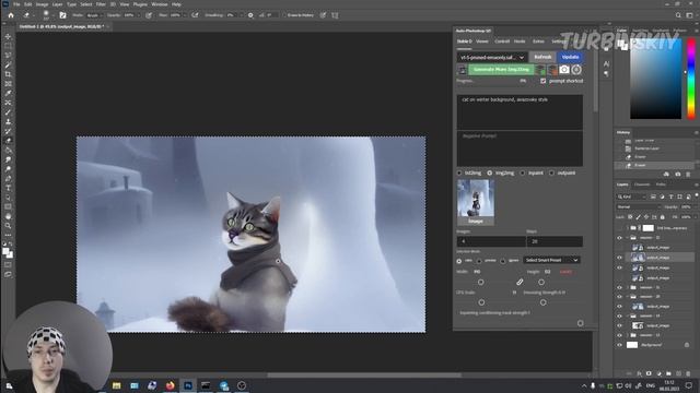 Как подключить нейросеть Stable Diffusion к Photoshop. Auto Photoshop Stable Diffusion(SD) plugin. смотреть онлайн