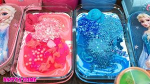 FROZEN PINK vs BLUE ! Mixing Random Things into GLOSSY Slime ! Satisfying Slime Video #156