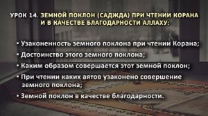 14. Земной поклон саджда при чтении Корана и в качестве благодарности Аллаху