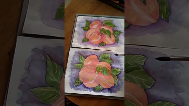 Акварель лессировки Персики