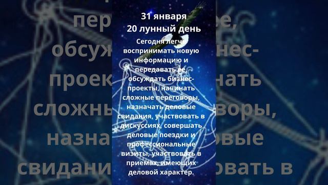 Энергии дня 31 января 20 лунный день Среда день Меркурия