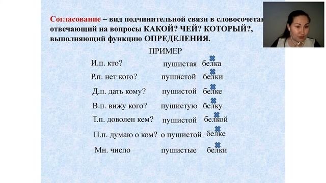 Виды подчинительной связи в словосочетании. Согласование