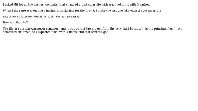 Git's "log" command returned a hash for a specific file that "show" then rejected смотреть онлайн