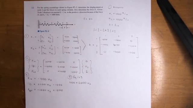 Finite Element Analysis - For the Spring Assemblage shown, Determine the Displacement at Node 2 смотреть онлайн
