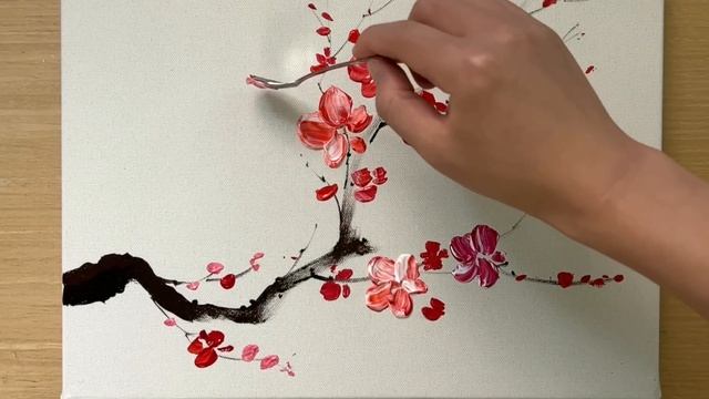 Painting Plum Blossoms with a Spoon / Acrylic Painting смотреть онлайн