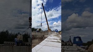 монтаж железобетонных плит на прогоны