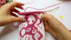 носки спицами Мышки. Жаккард без протяжек. Мастер Класс.