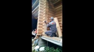 Шлифовка торцов бревенчатого сруба