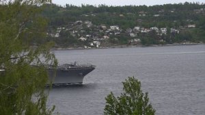 USS Gerald R. Ford (CVN-78) leaving the Oslo fjord, Norway