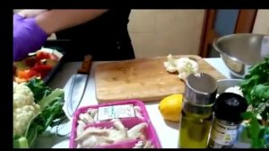 Палтус запечённый в духовке с овощами. Кухня. Испания.