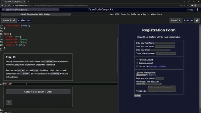 (ARCHIVED) Learn HTML Forms by Building a Registration Form - Step 45