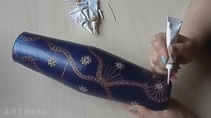 МК точечная роспись.Ваза синяя.