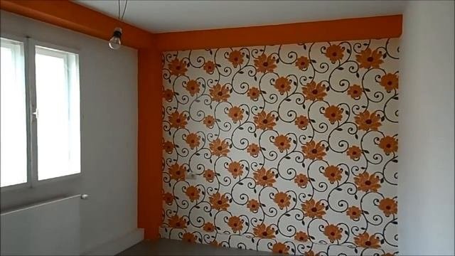 Renovat Dormitor Cu Tapet, Rigips Zugraveala Lavabila, Imagini Dormitor Cu Tapet Floral Portocaliu.